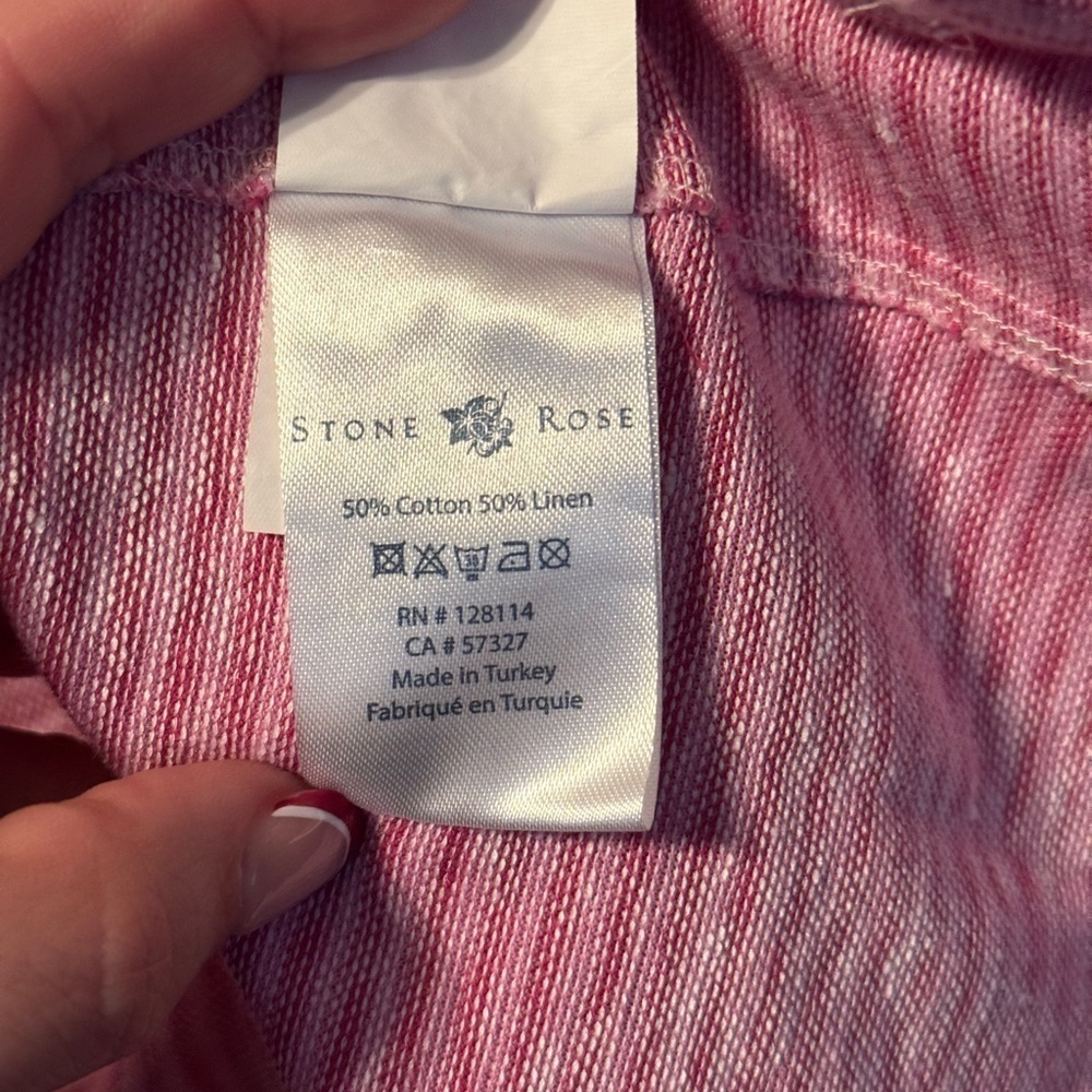 Stone Rose Linen Short Sleeve Button Down, Pink, Size Small - Picture 4 of 7